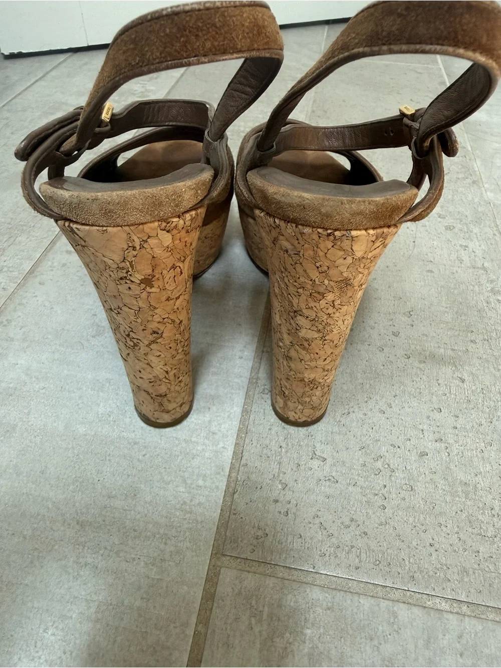 Gucci Tan Suede Cork Platform Sandals